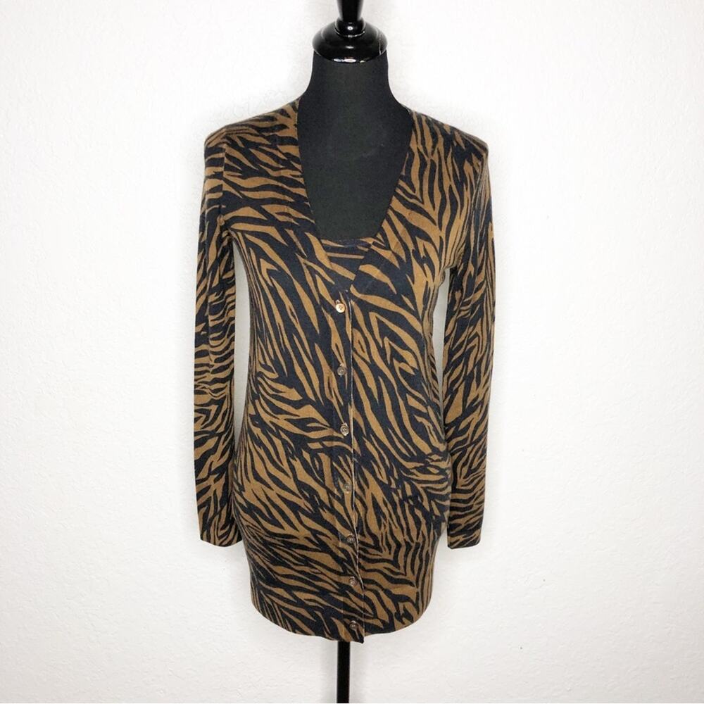 Neiman Marcus brown black animal print cashmere shell cardigan set size XS